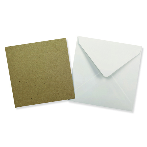 100MM SQUARE KRAFT CARD BLANKS WITH WHITE ENVELOPES (PACK OF 10)